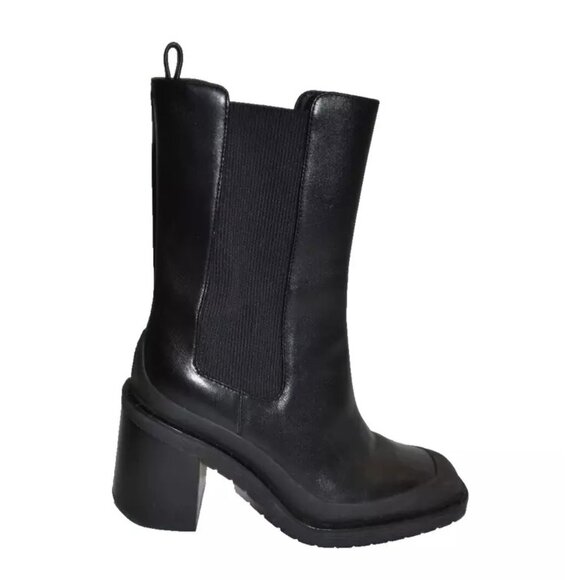 New! Tory Burch Expedition Leather 9 M Chelsea Black Boots DD386 - Picture 2 of 7